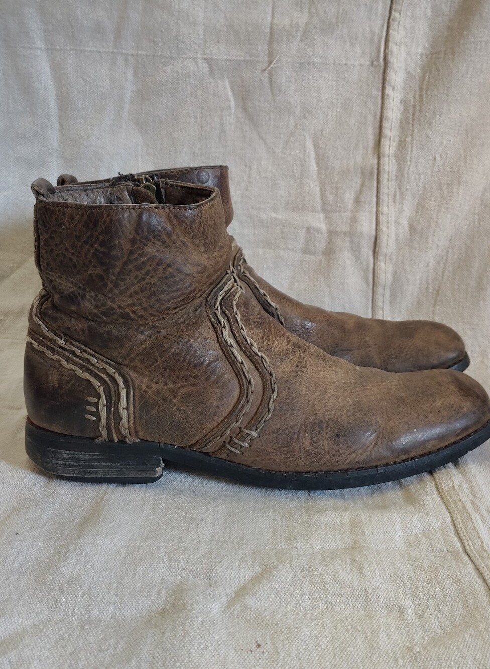 Bed Stu Men's Revolution Distressed Leather Ankle Boots Size 9.5 Brown
